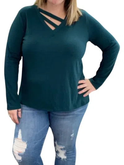 White Birch Spliced Front Long Sleeve Top In Deep Teal In Blue