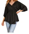 White Birch Storied Moments Draped Peplum Top In Black In Black