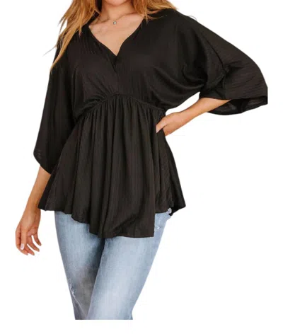 White Birch Storied Moments Draped Peplum Top In Black