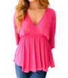 White Birch Storied Moments Draped Peplum Top In Fuchsia In Pink