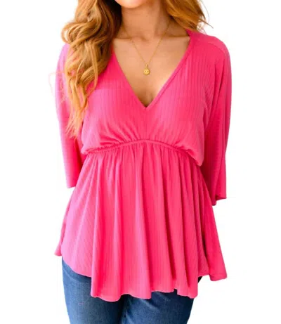 White Birch Storied Moments Draped Peplum Top In Fuchsia In Pink