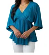 White Birch Storied Moments Draped Peplum Top In Teal In Blue