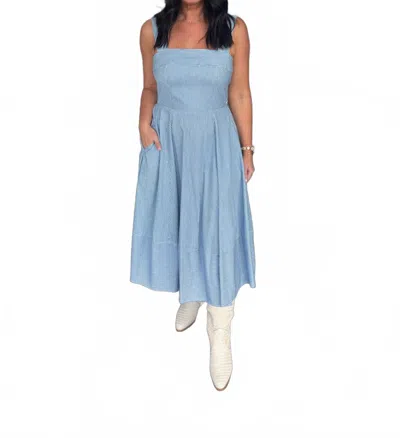White Birch Stripe Sleeveless Midi Dress In  Navy In Blue