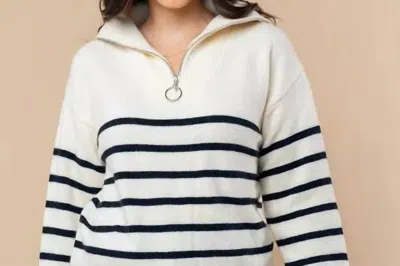White Birch Striped 1/4 Zip Sweater In Cream In White