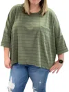 White Birch Striped Boxy Top In Olive In Green