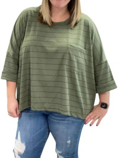 White Birch Striped Boxy Top In Olive In Green
