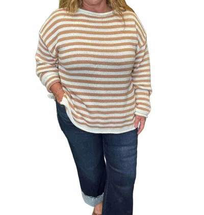 White Birch Striped Sweater In Tan In Multi