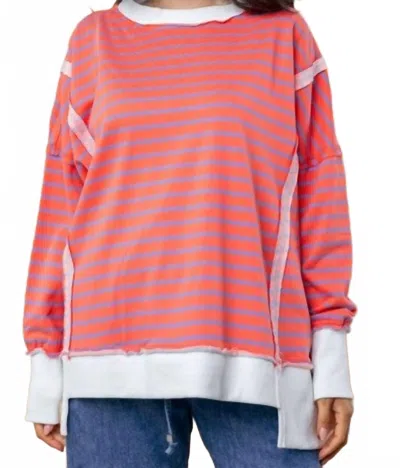 White Birch Striped V-neck Pullover In Orange In Pink