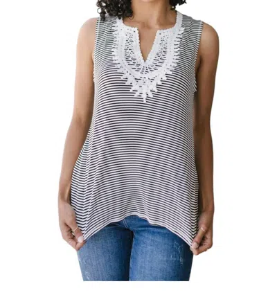 White Birch Stripes Lace Top In Black