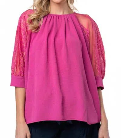White Birch Three-quarter Lace Sleeve Top In Pink