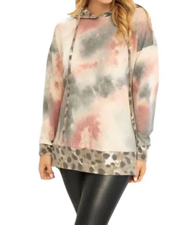 White Birch Tie Dye & Leopard Hoodie In Charcoal/mauve In Multi