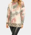 White Birch Tie Dye & Leopard Hoodie In Charcoal/mauve In Multi