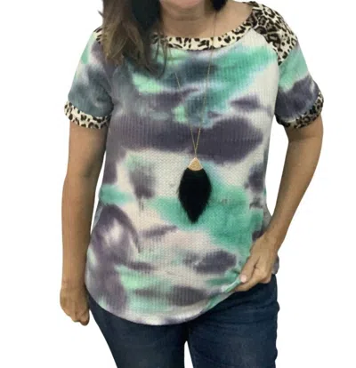 White Birch Tie Dye Short Sleeve Top In Teal In Multi