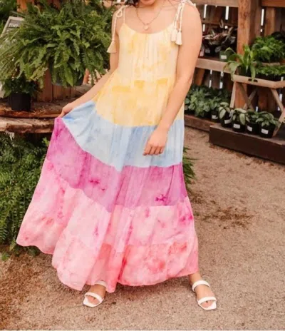 White Birch Tiered Tie Dye Maxi Dress In Multi