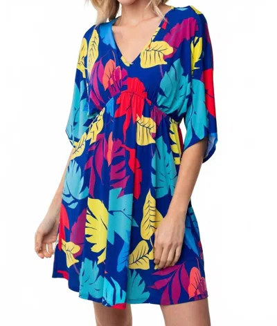 White Birch Tropical Leaf Meadow Midi Dress In Blue Multi