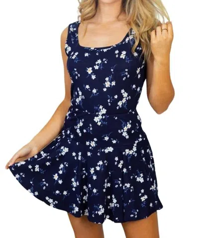 White Birch Two Piece Floral Print Ribbed Knit Set In Navy In Blue