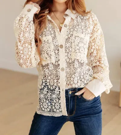 White Birch Vintage Lace Button Up Blouse In Cream In White