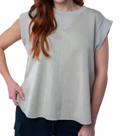 White Birch Washed Scuba Top In Sage In Gray