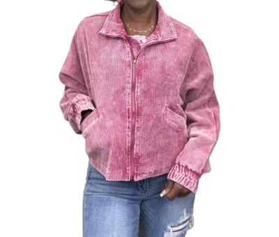 White Birch Weeping Willow Ribbed Zip Up Jacket In Berry In Pink