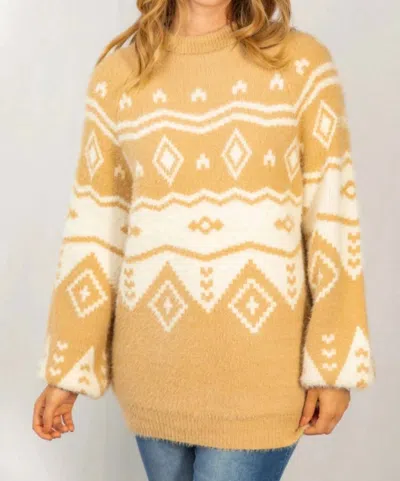 White Birch Women's Aztec Print Sweater In Taupe In Orange