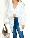White Birch Women's Open Front Eyelet Detail Cardigan In  In Blue