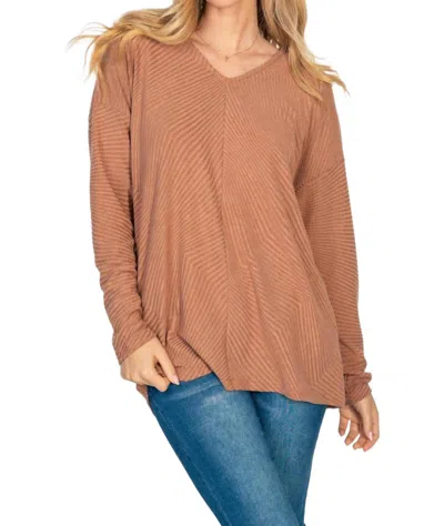 White Birch Women's Zig Zag Knit V-neck Top In Camel In Brown
