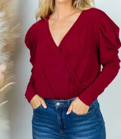 White Birch Wrap Bodysuit In Burgundy
