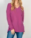 White Birch Zig Zag Knit V-neck Top In Magenta In Pink