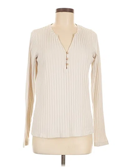 Pre-owned White Crow Long Sleeve Top Ivory Keyhole Neckline Tops In White