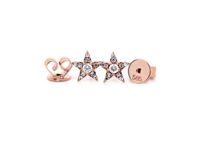 Pre-owned White Diamonds 14k Diamond Star Stud Earrings Solid Rose Gold .11ct. Pair Genuine Diamonds In White