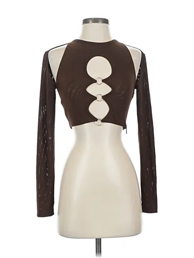 Pre-owned White Fox Long Sleeve Top Brown Keyhole Neckline Tops