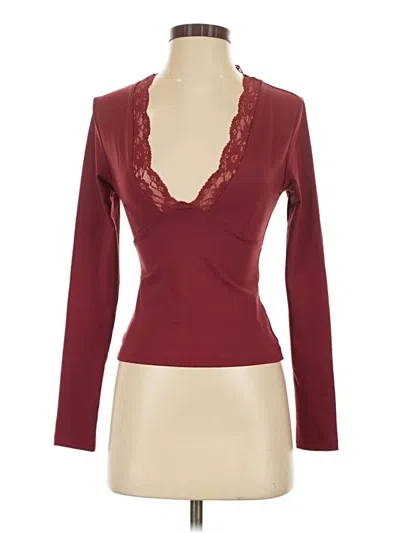 Pre-owned White Fox Long Sleeve Top Burgundy Plunge Neckline Tops