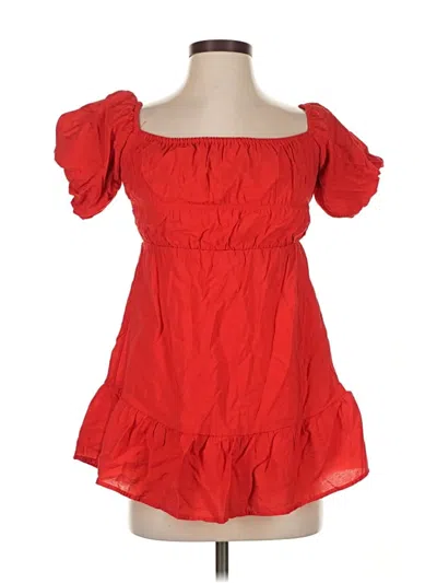 Pre-owned White Fox Short Sleeve Top Red Strapless Neckline Tops