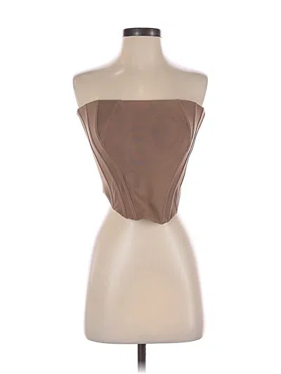 Pre-owned White Fox Sleeveless Top Brown Strapless Neckline Tops
