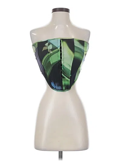 Pre-owned White Fox Sleeveless Top Green Strapless Neckline Tops
