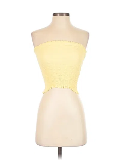 Pre-owned White Fox Tube Top Yellow Strapless Neckline Tops