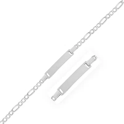 White Gold 14k  Figaro Chain Fancy Childrens Id Bracelet (3.30 Mm) In Multi