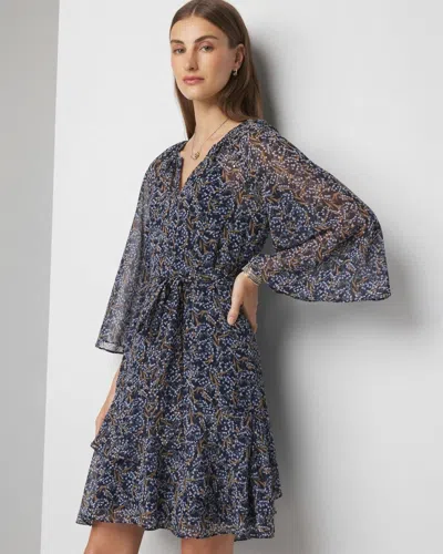 White House Black Market 3/4 Sleeve Printed Godet Dress In Mystic Flrl Mini Officer