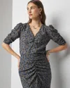 White House Black Market 3/4 Sleeve Ruched Blouse In Mystic Flrl Mini Officer
