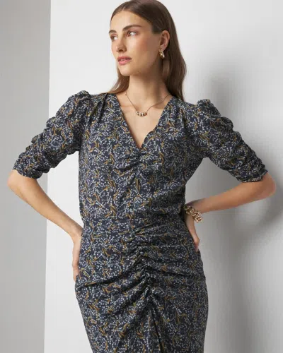 White House Black Market 3/4 Sleeve Ruched Blouse In Mystic Flrl Mini Officer