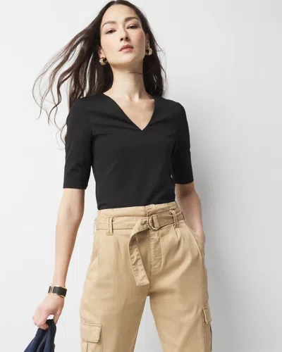 White House Black Market All Ways Stretch Elbow-sleeve Tee In Black
