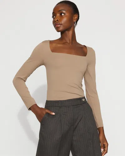 White House Black Market All Ways Stretch Square Neck Long-sleeve Tee In Neutral