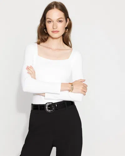 White House Black Market All Ways Stretch Square Neck Long-sleeve Tee In White