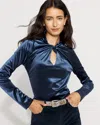 White House Black Market All Ways Stretch Twist Neck Velvet Top In Blue