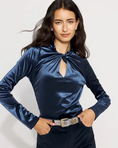 White House Black Market All Ways Stretch Twist Neck Velvet Top In Blue