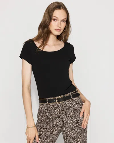 White House Black Market All Ways Stretch Wide Scoop Neck Tee In Black