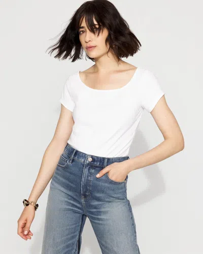 White House Black Market All Ways Stretch Wide Scoop Neck Tee In White