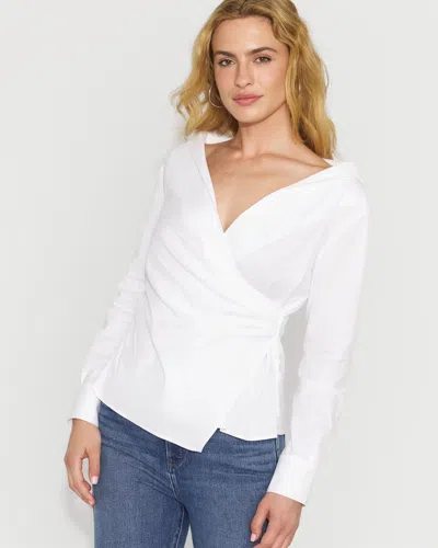 White House Black Market Asymmetric Poplin Wrap Shirt In White