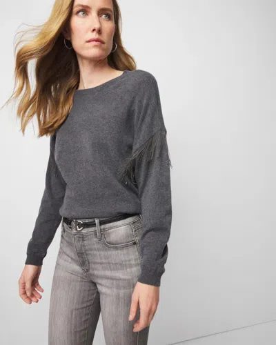 White House Black Market Beaded Fringe Crewneck Pullover Sweater In Heather Slate