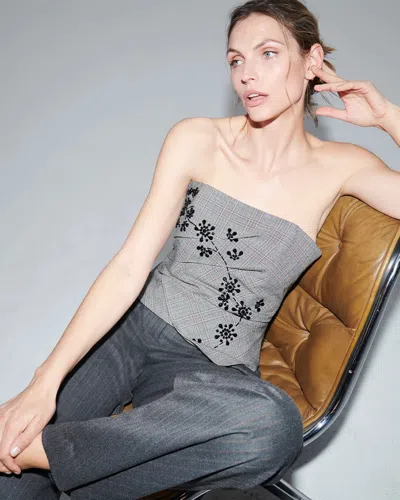White House Black Market Beaded + Plaid Draped Bustier Top In Gray